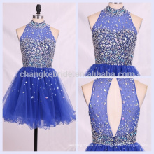 Bling Halter Royal Blue Perlen Kurz Tulle Cocktail Party Heimkehr Prom Dress